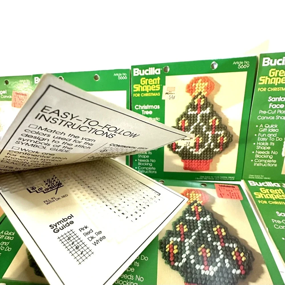 11 Vintage Bucilla  Shapes Christmas‎ Trees Candy Cane Bell Wreath Angel Santa